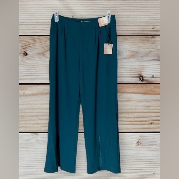 Happily Grey Pants - NWT Happily Grey Women’s Sz 9 Wide Leg Trouser Dress Pants Slit Front Leg Teal